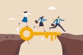 Key success, solution to solve problem and overcome obstacle, link or connect bridge to help achieve success, resolution method or