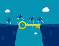 Key success, solution to solve problem and overcome obstacle, link or connect bridge to help achieve success, resolution method or