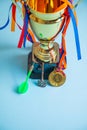 Key for success, winner medal, golden trophy. Success. Win Royalty Free Stock Photo