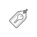 Key on tag hand drawn outline doodle icon. Royalty Free Stock Photo