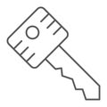 Key thin line icon, security and lock, unlock sign, vector graphics, a linear pattern on a white background. Royalty Free Stock Photo