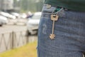 The key to the apartment in your jeans pocket, close-up Royalty Free Stock Photo