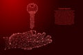 Key to the lock and holding hand from futuristic polygonal red lines and glowing stars for banner, poster, greeting card. Vector Royalty Free Stock Photo