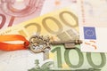 Key to success on different euro banknotes Royalty Free Stock Photo