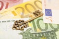 Key to success on different euro banknotes Royalty Free Stock Photo