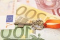 Key to success on different euro banknotes Royalty Free Stock Photo