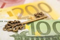 Key to success on different euro banknotes Royalty Free Stock Photo
