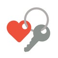Key with a trinket in the shape of heart sign, flat style icon Royalty Free Stock Photo