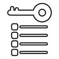 Key unlocking access to list of secured items icon