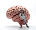 Key Unlocking Brain Isolated on White Royalty Free Stock Photo