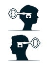 Key unlocking human head - concept of open mind Royalty Free Stock Photo