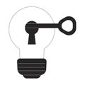 Key unlocks lightbulb keyhole flat line black white vector object