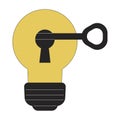 Key unlocks lightbulb keyhole flat line color vector object