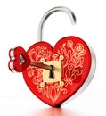 Key unlocks red heart shaped box. 3D illustration Royalty Free Stock Photo