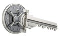 Key from vault, security and protect, concept. 3D rendering Royalty Free Stock Photo