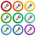 Key vector icons, set of colorful flat design buttons for webdesign and mobile applications Royalty Free Stock Photo