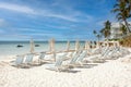 Beautiful Key West Beach landscape with peaceful skies, beach chairs and jet ski Royalty Free Stock Photo