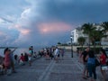 Key West, Florida - August 2019 : People awaits sunset at Mallory Square in Key West, USA. This place is the most popular sunset