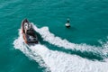 Aerial View of Coast Guard Vessel Rounding a Buoy Near Key West