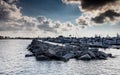 A Landscape of a Marina at Key West Florida with a stormy blue sky and dark clouds. Royalty Free Stock Photo