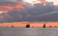 Key West sunset, Gulf of Mexico with yachts and boats on the background