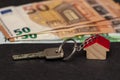 Key with house shaped key chain with euro banknotes Royalty Free Stock Photo