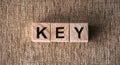 KEY. Word written on wooden blocks on a brown background Royalty Free Stock Photo