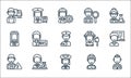 Key workers line icons. linear set. quality vector line set such as doctor, pilot, electrician, soldier, pharmacist, judge,