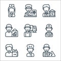 Key workers line icons. linear set. quality vector line set such as electrician, chef, food delivery, paramedic, driver, banker