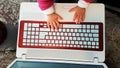 Keyboard baby laptop first steps red Royalty Free Stock Photo