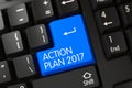 Keyboard with Blue Button - Action Plan 2017. 3D. Royalty Free Stock Photo