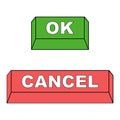 Keyboard buttons ok and cancel, vector red and green buttons ok and cancel approve and reject concept