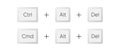 Keyboard buttons vector icon set. Ctrl Alt Del, Cmd Alt Del shortcut keys symbol. Realistic keyboard image