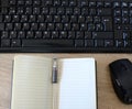 Keyboard, notebook, mouse, pencil used in office Royalty Free Stock Photo