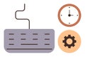 Keyboard, Clock, and Gear Representing Productivity and Time Management Royalty Free Stock Photo