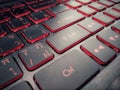 Keyboard gaming close up, Red blacklight, Computer laptop keyboard, Red dark wallpaper