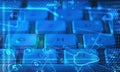 Keyboard with glowing cloud technology icons Royalty Free Stock Photo