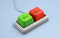 Keyboard with green BUY and red SELL buttons on a blue background. 3d render