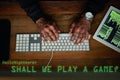 Keyboard, hacking and man hands in gaming virus, software danger and programming in digital tech overlay. Online games