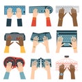 Keyboard hands vector set. Royalty Free Stock Photo