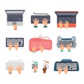 Keyboard hands vector set. Royalty Free Stock Photo