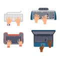 Keyboard hands vector set. Royalty Free Stock Photo
