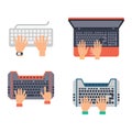 Keyboard hands vector set. Royalty Free Stock Photo