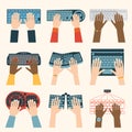 Keyboard hands vector set. Royalty Free Stock Photo