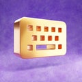 Keyboard icon. Gold glossy Keyboard symbol isolated on violet velvet background.
