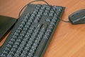 Keyboard and mouse of computer on table