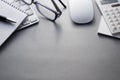 Keyboard, Mouse and Office Supplies on Grey Desk Royalty Free Stock Photo