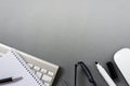 Keyboard, Mouse and Office Supplies on Grey Desk Royalty Free Stock Photo