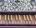 Keyboard of old harpsichord with brown keys Royalty Free Stock Photo