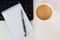 Keyboard, pencil, notebook, coffee. The concept